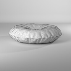 Render 3d de almohadón circular con boton wire-frame