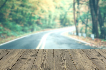 Table Top And Blur Road Of The Background. 3d render