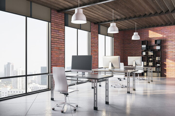 Modern open space office with big windows