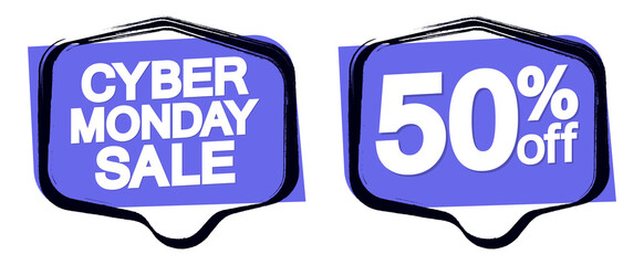 Cyber Monday Sale, 50% off, banners design template, discount tags, season offers, vector illustration