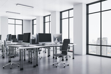 Minimalistic white coworking office interior