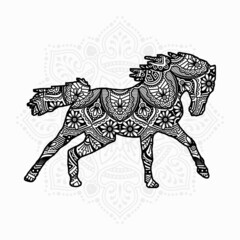 Vector illustration of a horse mandala for coloring book. Horse Mandala for Silhouette Cameo and Cricut.