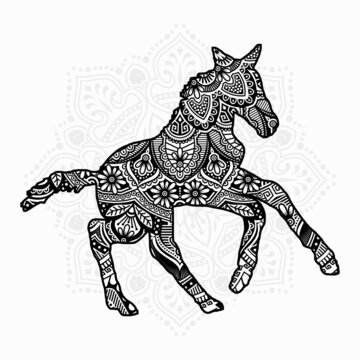Vector illustration of a horse mandala for coloring book. Horse Mandala for Silhouette Cameo and Cricut.