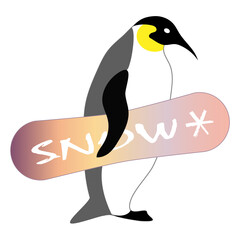 Penguin with snowboard. Winter sport. Vector illustration