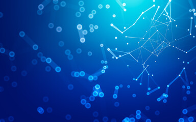 Abstract background. Molecules technology with polygonal shapes, connecting dots and lines. Connection structure. Big data visualization.
