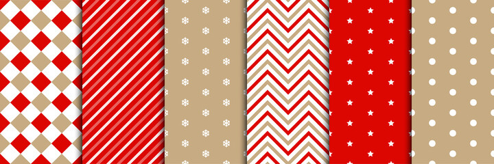 Christmas pattern set - minimal style seamless print design collection in red white and gold - winter holiday mood patterns - 387887556