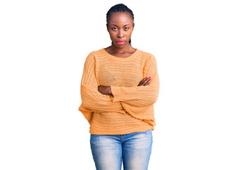 Young african american woman wearing casual clothes skeptic and nervous, disapproving expression on...