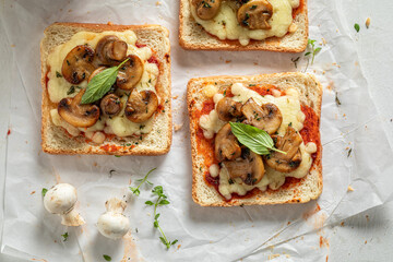 Vegetarian Toast made of mushrooms, cheese and pepper