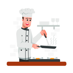 illustration of a chef who is cooking a dish