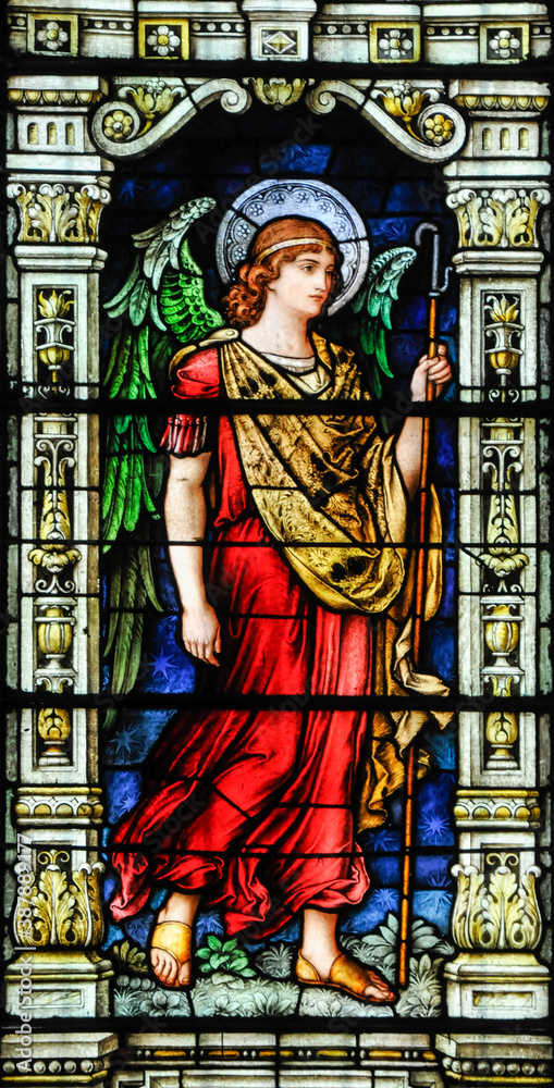 Wall mural archangel raphael, stain glass