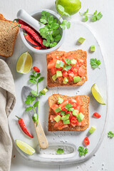 Rustic Toast with tomatoes, avocado and coriander