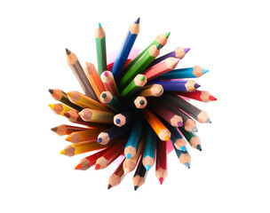 Different color pencils on white background, top view. School stationery