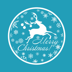 Christmas running deer with snowflakes. Merry Christmas. Vector illustration