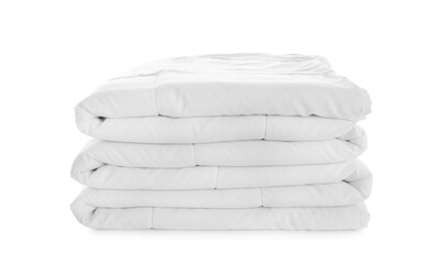 Fototapeta na wymiar Folded clean blanket isolated on white. Household textile