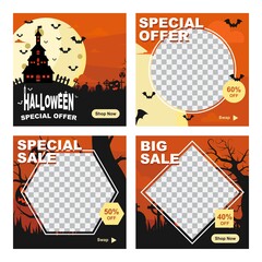Set of Halloween illustration vector social media post template. good for promo, discount, sale, business, web, etc.