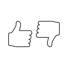 Thumb up and down outline icon isolated on white background.