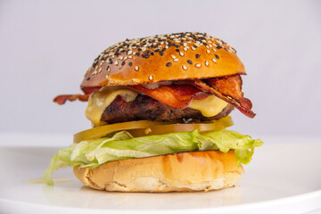 hamburger on black background