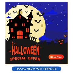 Halloween illustration vector social media post template. good for promo, discount, sale, business, web, etc.