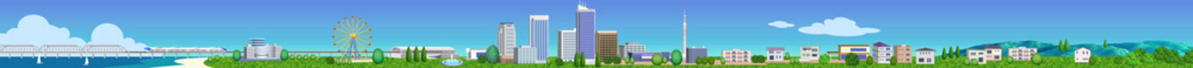 住宅やビルの街並み横長 3Dイラスト