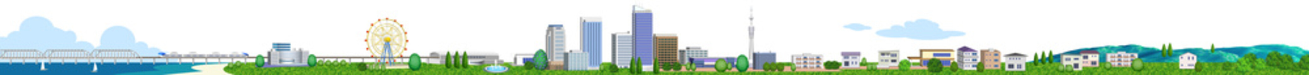 住宅やビルの街並み横長 3Dイラスト