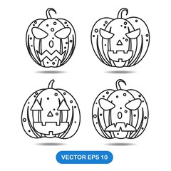 Set of Pumpkin illustration vector on white background. outline style. good for logo, pattern, web, icon, business, card etc.