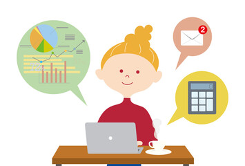 自宅にてリモートワークをする女性