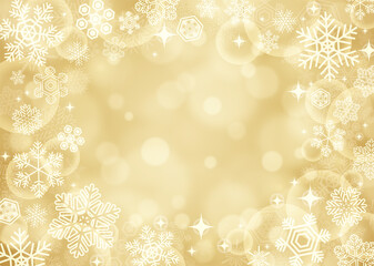 【冬・クリスマス素材】雪とキラキラの背景 シャンパンゴールド