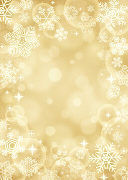 【冬・クリスマス素材】雪とキラキラの背景 シャンパンゴールド