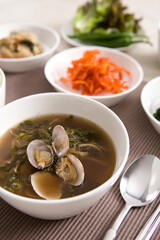 korean food, doenjangguk with shepherd's purse