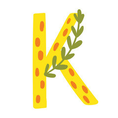 Yellow vector bright Letter isolated Capital K 