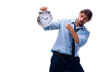 Unhappy young male employee in time management concept