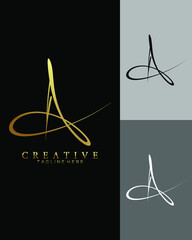  Initials signature letter A minimalist luxurious vector logo gold, black and white colours