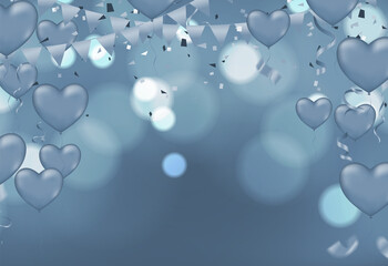 Abstract background with many falling colorful tiny confetti pieces and Festive background with balloons. Celebrate a birthday, Poster, banner happy