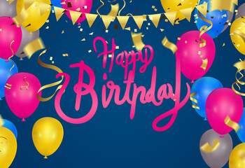 years anniversary and birthday with template design on background colorful balloon and colorful tiny confetti pieces for celebration