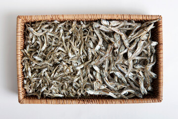 dried anchovies in basket