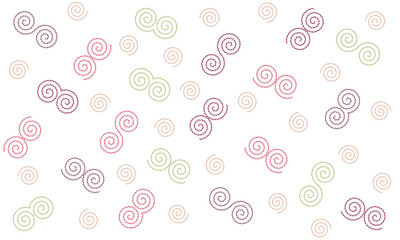 Spiral seamless pattern, chocolate, pink and green spiral stitch on white background. Idea for paper, cover, fabric, interior decor and other users.