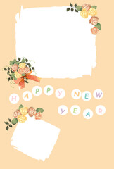 水彩の花束のフォトフレーム年賀状