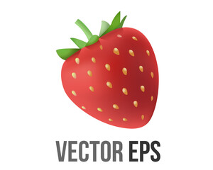 Vector fruit of rich red strawberry dotted emoji icon with seeds and crowned with green leaves