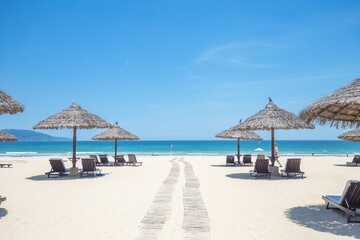 lounge chairs on the beach
