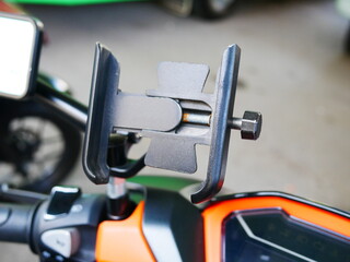 closeup of smartphone mount holder for motorcycle.