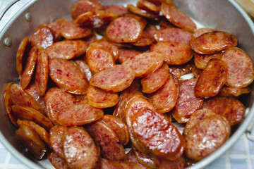 Chinese sausage (Gun-chiang) fired with oil.