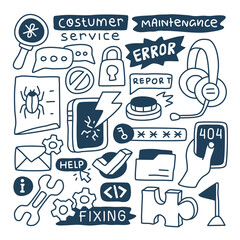 Doodle collection set of video maintenance element. Can use for website, graphic info etc