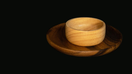 Wooden container for decorate, on the black background.