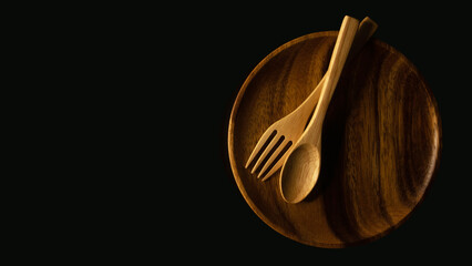 Wooden container for decorate, on the black background.