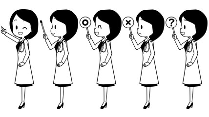 女性医師　ポインター　サイン　セット