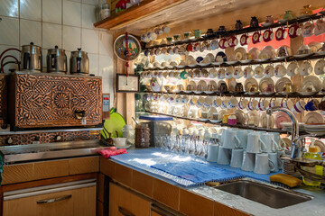 Interior of the traditional tea shop in Turkey.