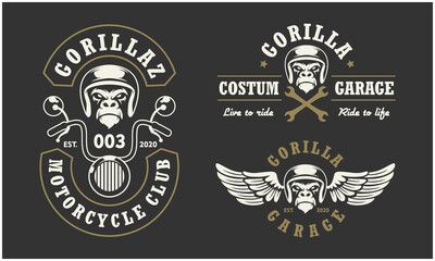 Gorilla head auto repair and custom Garage logo. Design element for company logo, label, emblem, sign, apparel or other merchandise. Scalable and editable Vector illustration.