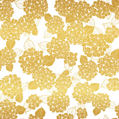 seamless pattern hand drawn gold round bouquet hydrangea flowers with leaves design