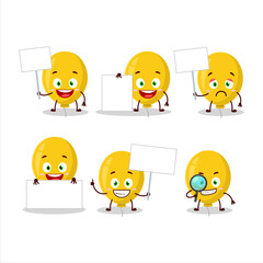 Yellow balloon cartoon character bring information board