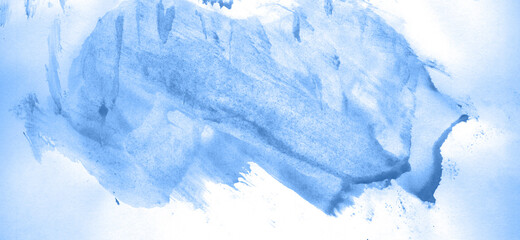 Abstract watercolor background hand-drawn on paper. Volumetric smoke elements. Blue color. For design, web, card, text, decoration, surfaces.